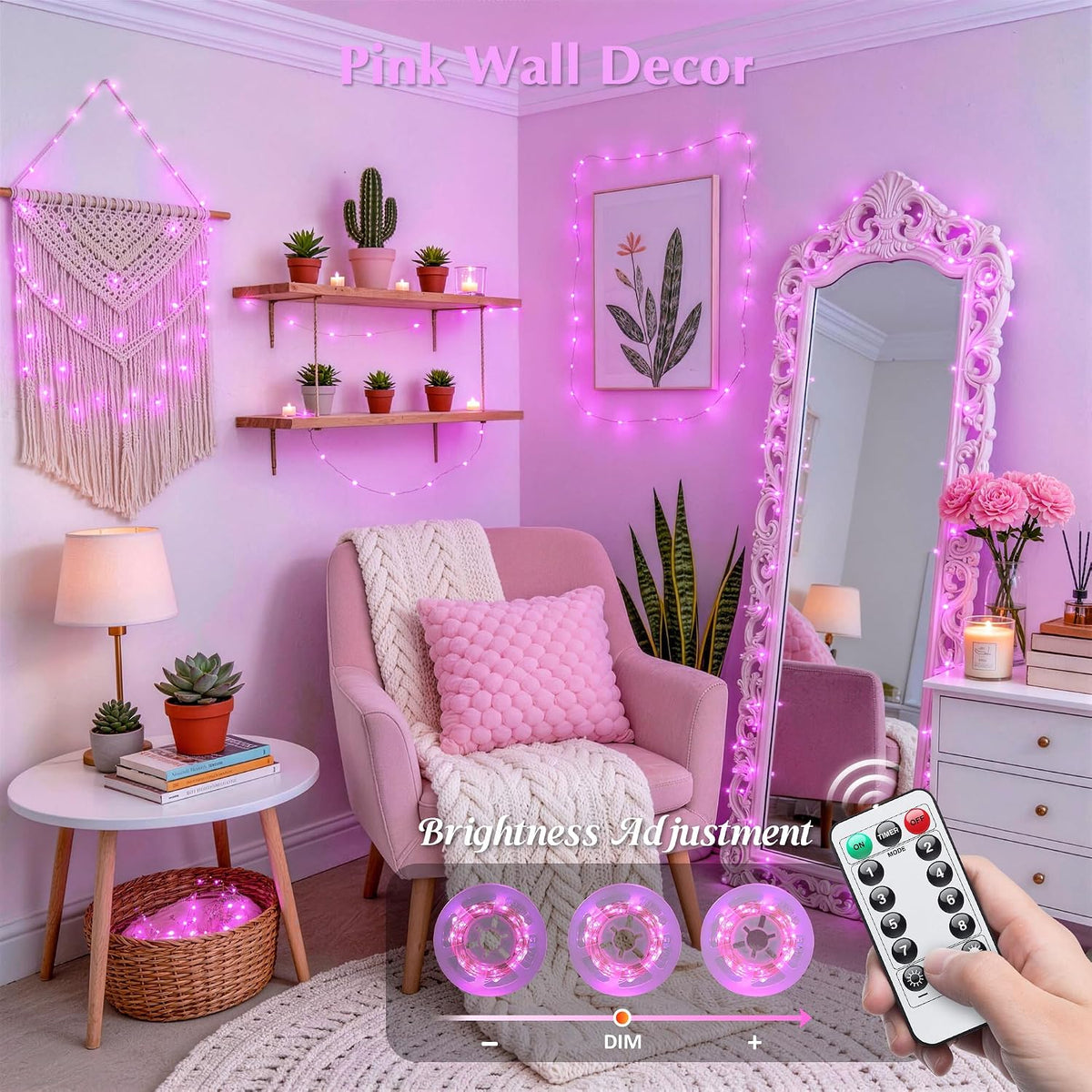 JMEXSUSS USB Pink Fairy Lights, 33ft 100 LED Pink Halloween Lights Indoor