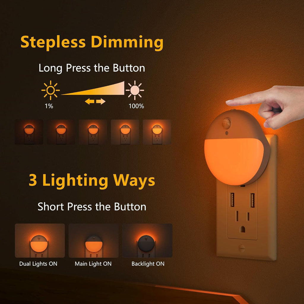 YUNLEX Amber Motion Sensor Night Lights Plug into Wall, 2 Pack
