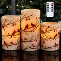 Cardinal Flameless Candles with Timer, Battery Operated Led Flickering Light, Red Bird Real Wax Pillar Candles for Christmas Home Decoration(Set of 3, 3”x4”5”6”)