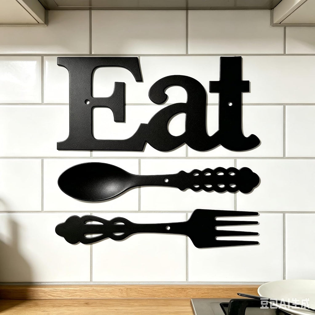 DUOOLN Metal Kitchen Eat Signs Wall Decor, Modern Kitchenware Line Art, Rustic Home Hanging Pictures Country Farmhouse Sign For Mardi Gras Easter Dining Room - Black
