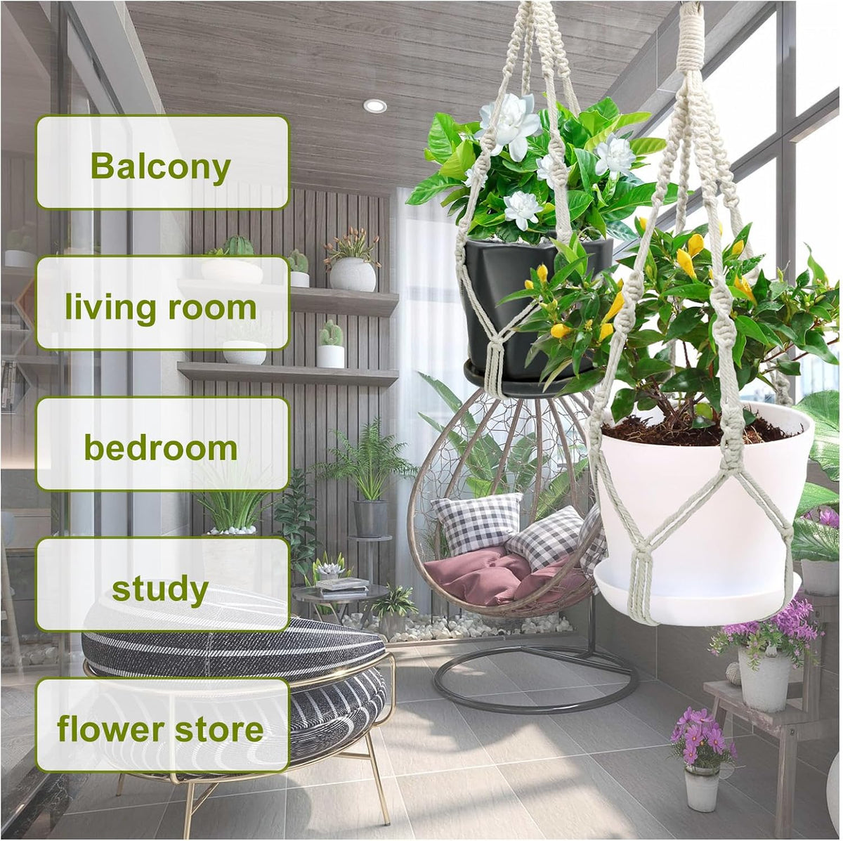 Macrame Plant Hangers, 20 inch Plant Hangers Indoor, Short No Tassels