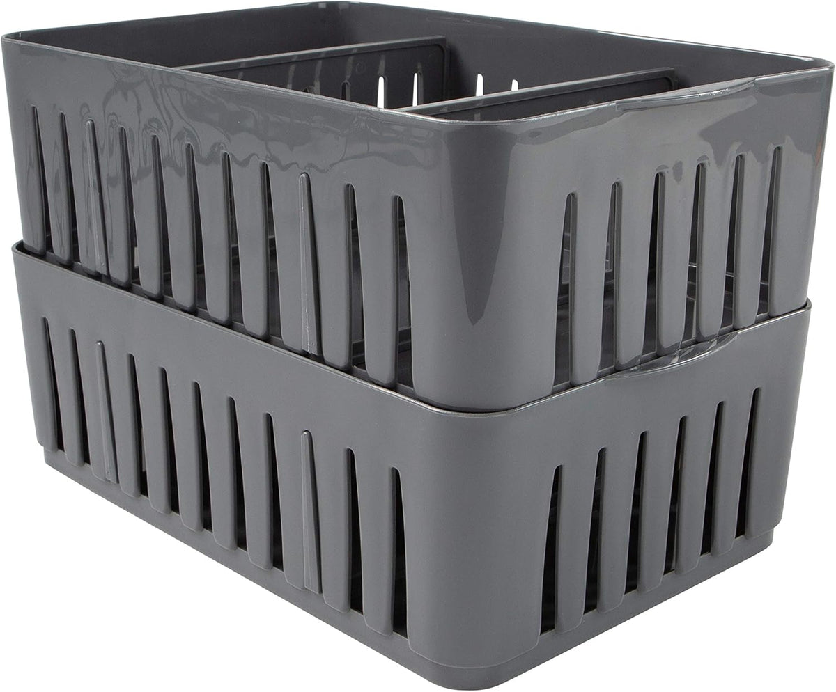 Simplify 3 Compartment Stackable Bin with Adjustable Dividers | Drawer Organizer | Storage Basket | Good for Office | Desk Supplies | Dorm | Bathroom | Accessories | Make Up | Grey