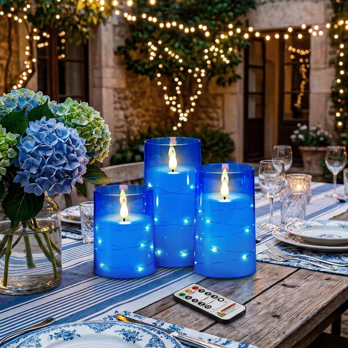 Homemory Flickering Flameless Candles, Blue LED Pillar Candles with Remote