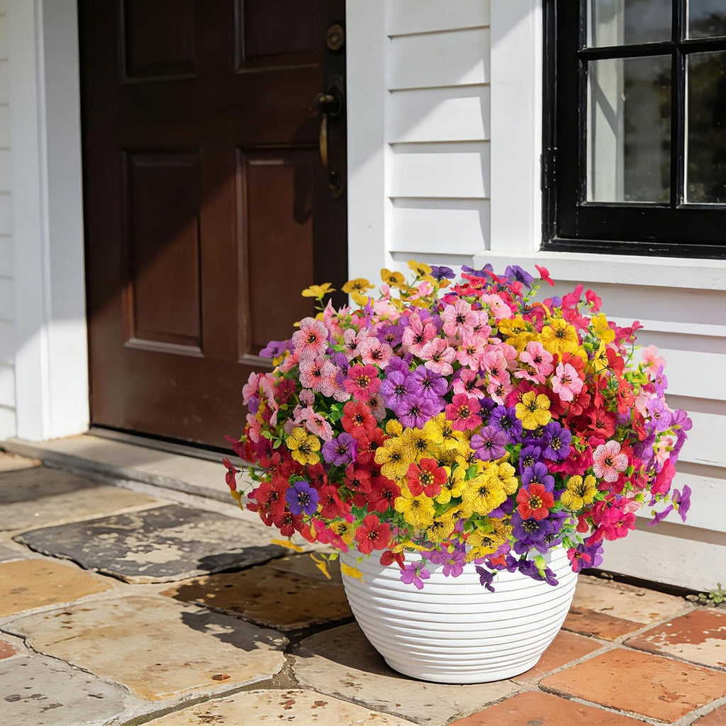 12 Bundles Artificial Flowers for Outdoors, Fake Silk Plastic Flowers for Outside, UV Resistant Faux Plants for Outside Garden Porch Window Home Planters Decoration (6 Multicolor)