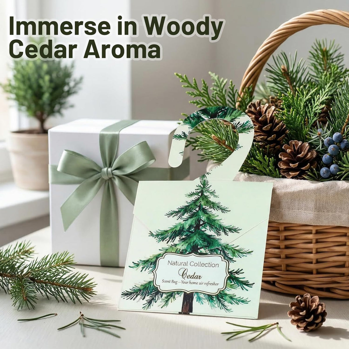 24 Pack Cedar Sachets for Drawers and Closets, Natural Closet Freshener