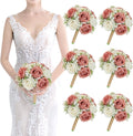 Wedding Artificial Bridesmaids Bouquets Set of 6-Faux Babys Breath Dusty Pink Fake Gypsophila Bouquet for Bridesmaid, Real Touch Small Bouquet for Bridesmaids Wedding Bridal Shower Centerpieces-7 Inch