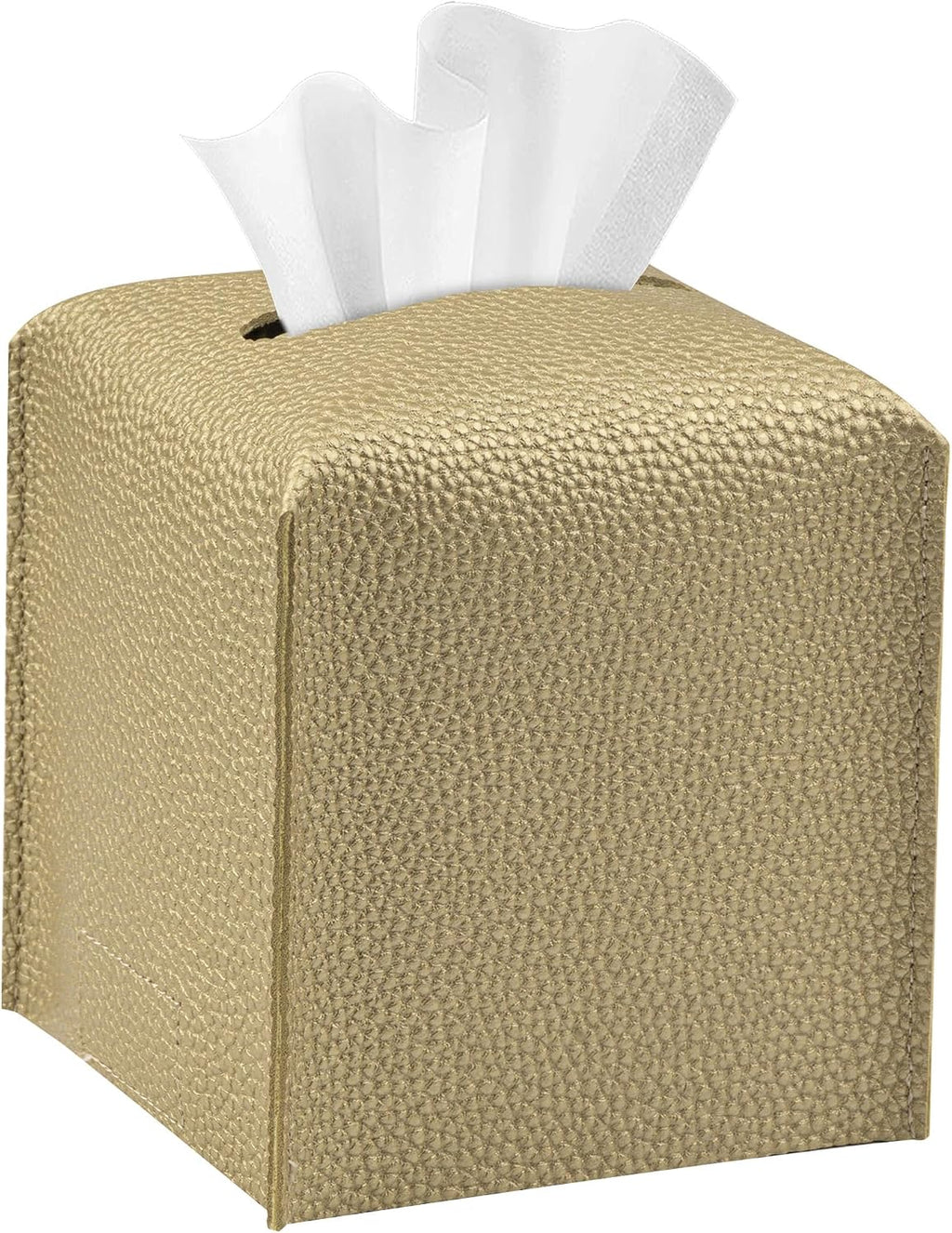 Square Tissue Box Cover PU Leather Tissue Holder for Bathroom, Cube Décorative Organizer, Tissue Paper Dispenser for Bathroom, Kitchen, Bedroom, Office, Tabletop (1, Gold)