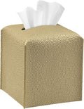 Square Tissue Box Cover PU Leather Tissue Holder for Bathroom, Cube Décorative Organizer, Tissue Paper Dispenser for Bathroom, Kitchen, Bedroom, Office, Tabletop (1, Gold)
