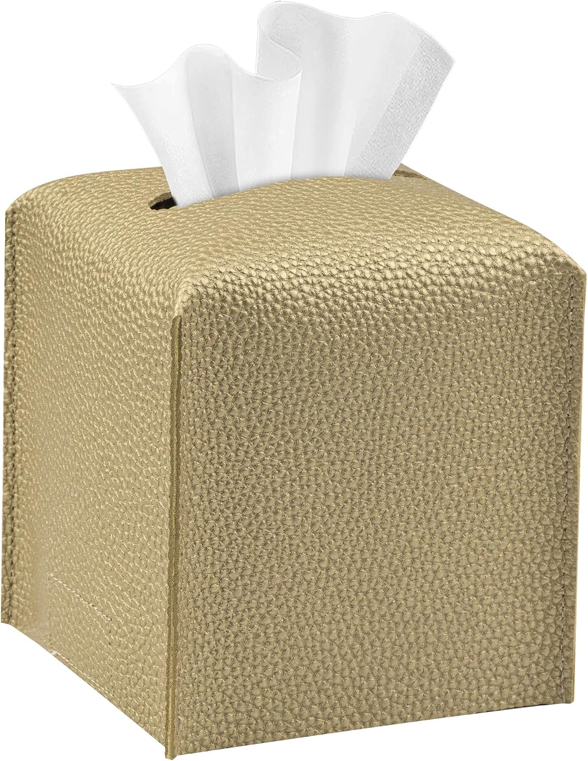 Square Tissue Box Cover PU Leather Tissue Holder for Bathroom, Cube Décorative Organizer, Tissue Paper Dispenser for Bathroom, Kitchen, Bedroom, Office, Tabletop (1, Gold)