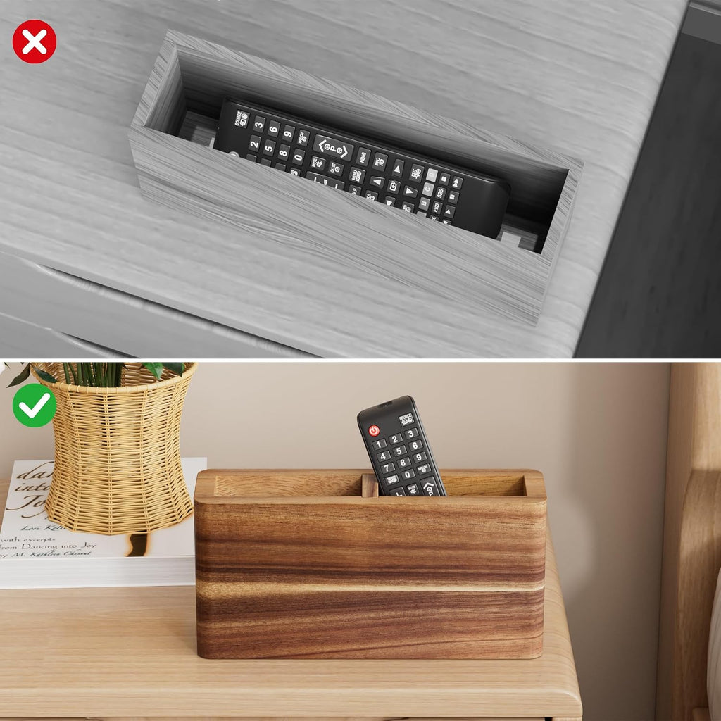 Wood Remote Control Holder Wall Mount, TV Remote Holder for Wall, Remote Control Organizer for Table Desk Home Decor