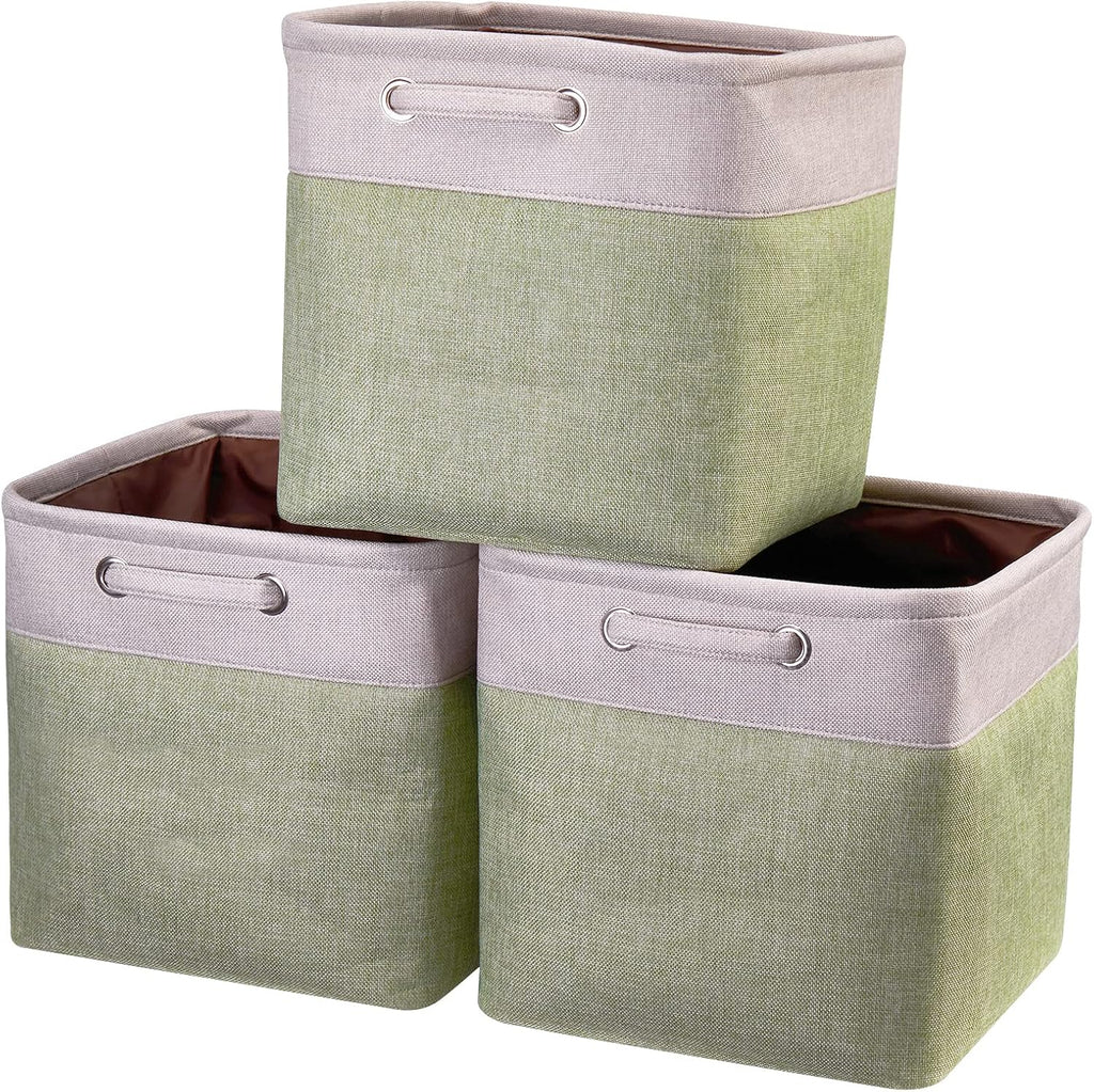 Storage Cube Bins 13x13 - 3-Pack 13x13x13 Inch Green Storage Cubes with Handles | Foldable Fabric Cube Storage Bins Organizer | Sage Green 13x13 Storage Cubes for Closet, Shelves
