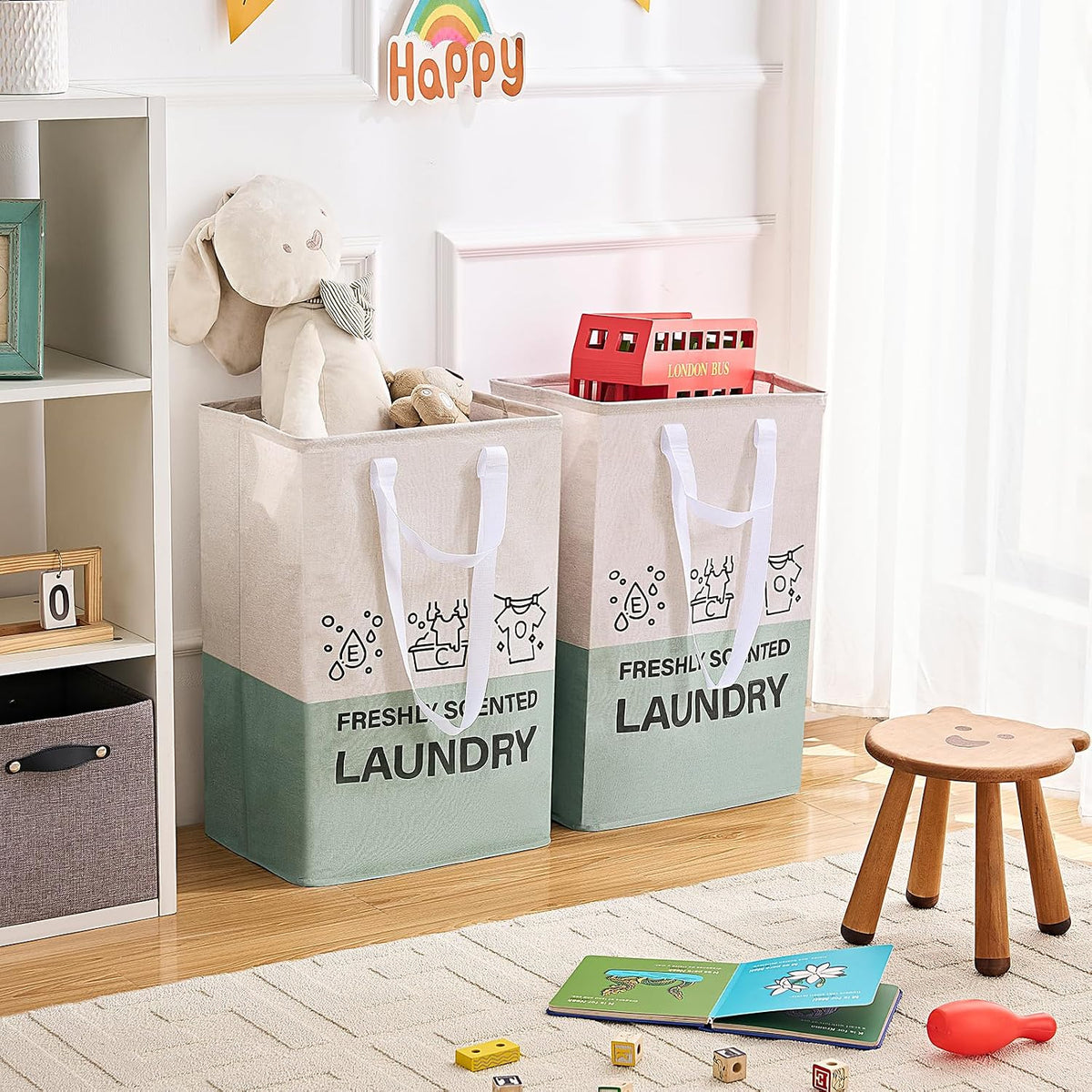 Laundry Baskets, 92L Freestanding Laundry Basket with Handles, Waterproof Tall Collapsible Clothes Hamper for Dorm, Bedroom, Bathroom