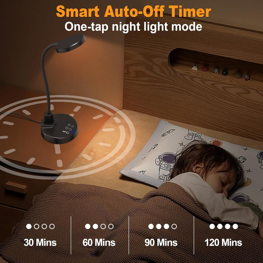 15W LED Desk Lamp with USB Charging Ports, [Button & Remote Control] Dimmable Table Lamp with 3 Color Modes, 5 Brightness Levels, 4 Timers, Flexible Reading Light for Home Office, Bedroom, Kids Study