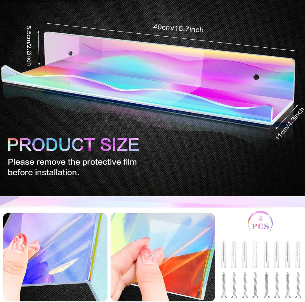 DILIBRA 4 Packs Iridescent Acrylic Floating Shelves, 15.7Inch Display Shelf