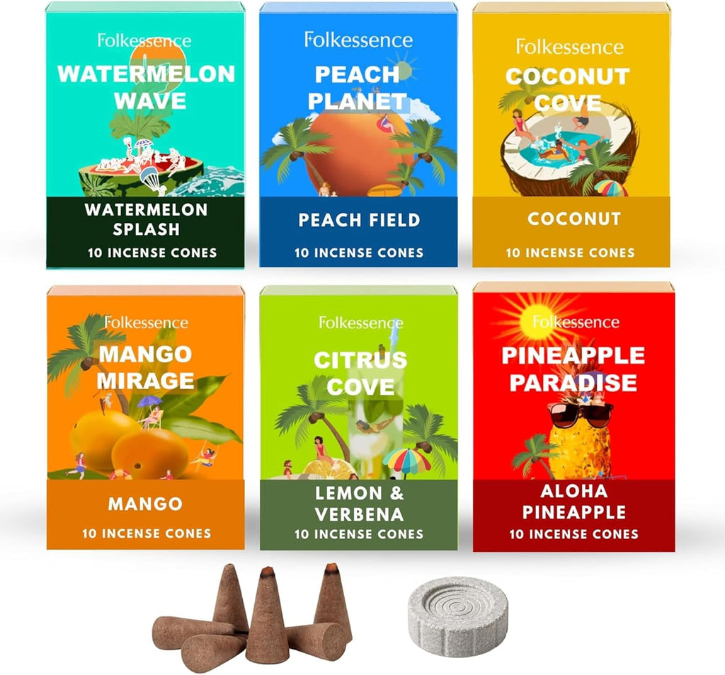 Folkulture Fruit Incense Cones Citrus, Mango, Coconut -Set of 6 (60 Cones)
