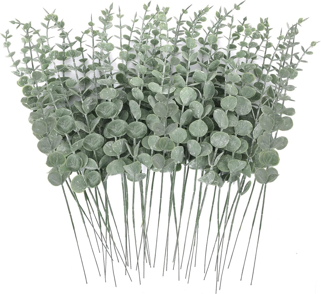 CEWOR 80pcs Artificial Eucalyptus Stems Fake Eucalyptus Leaves Stems Real Touch Leaf Branches for Flower Bouquet Wedding Easter Centerpiece Spring Home Office Decor