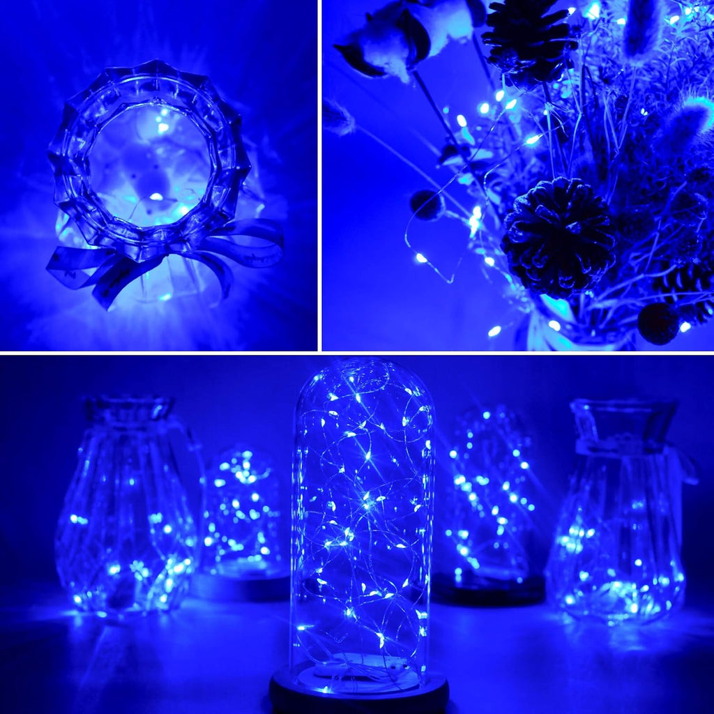20 Packs Fairy String Lights, 6.6FT 20 LEDs Battery Operated Silver Copper Wire Starry String Light for DIY Party Christmas Costume Wedding Easter Table Decorations (Blue)