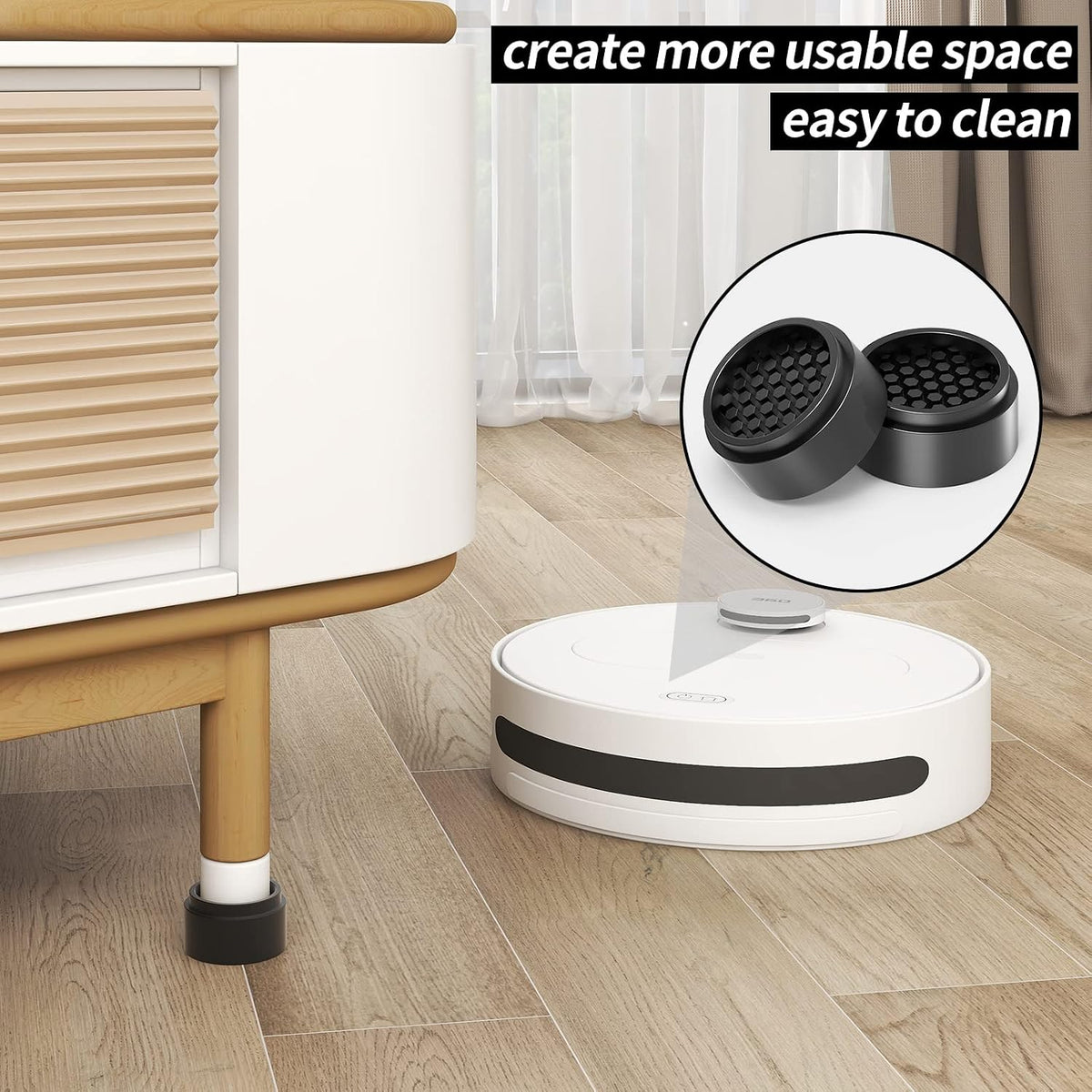 Ezprotekt 1 Inch Adjustable Round Bed Furniture Risers, Stackable Furniture Lifts Risers Creates an Additional 1", 2", or 3" of Height for Sofa, Bed, Table, Chair, Heavy Anti Slip Rubber (16 Pack)