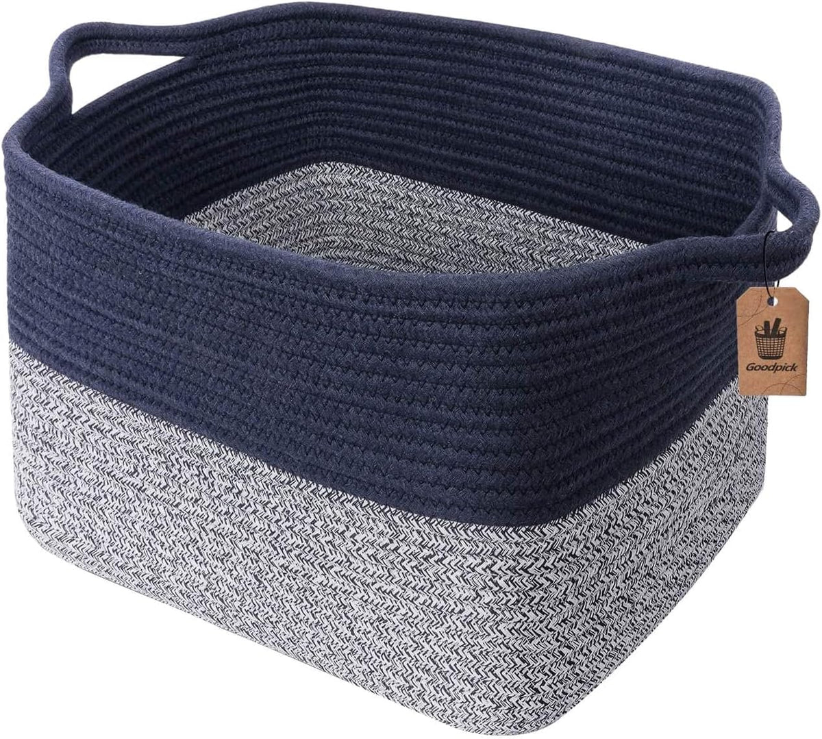 Goodpick Woven Storage Basket for Shelves, 13" x 10" x 9", Blue