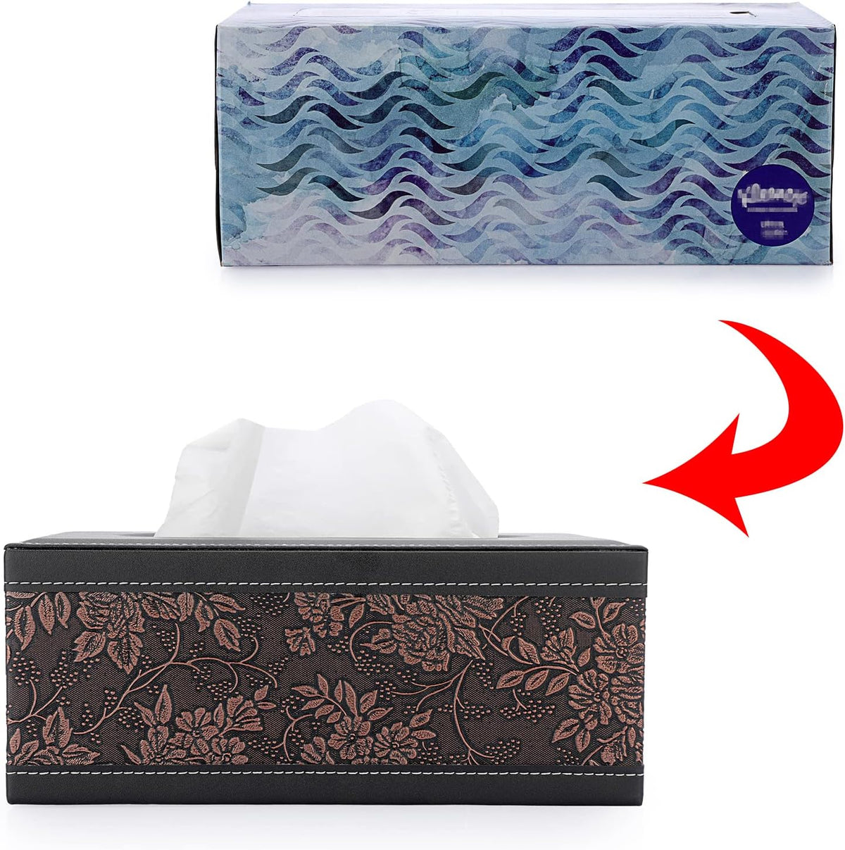 Sumnacon Tissue Box Cover Rectangule Leather Tissue Box with Magnetic Bottom,Stylish PU Tissue Box Holder for Bathroom Toilet Bedroom Living Room Desk Table Office Car (Pack of 2)