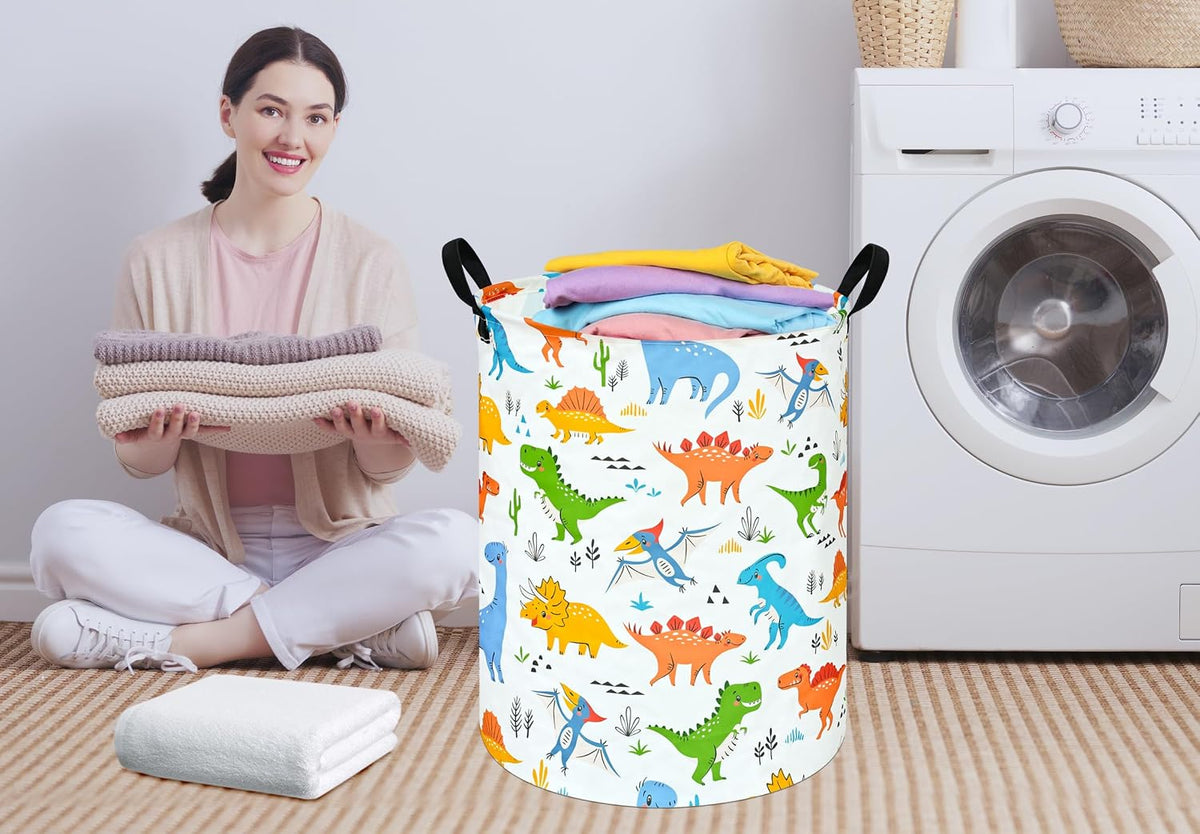 Colorful Dinosaur Laundry Basket,Dragon Nursery Hamper,Toy Basket for Boys