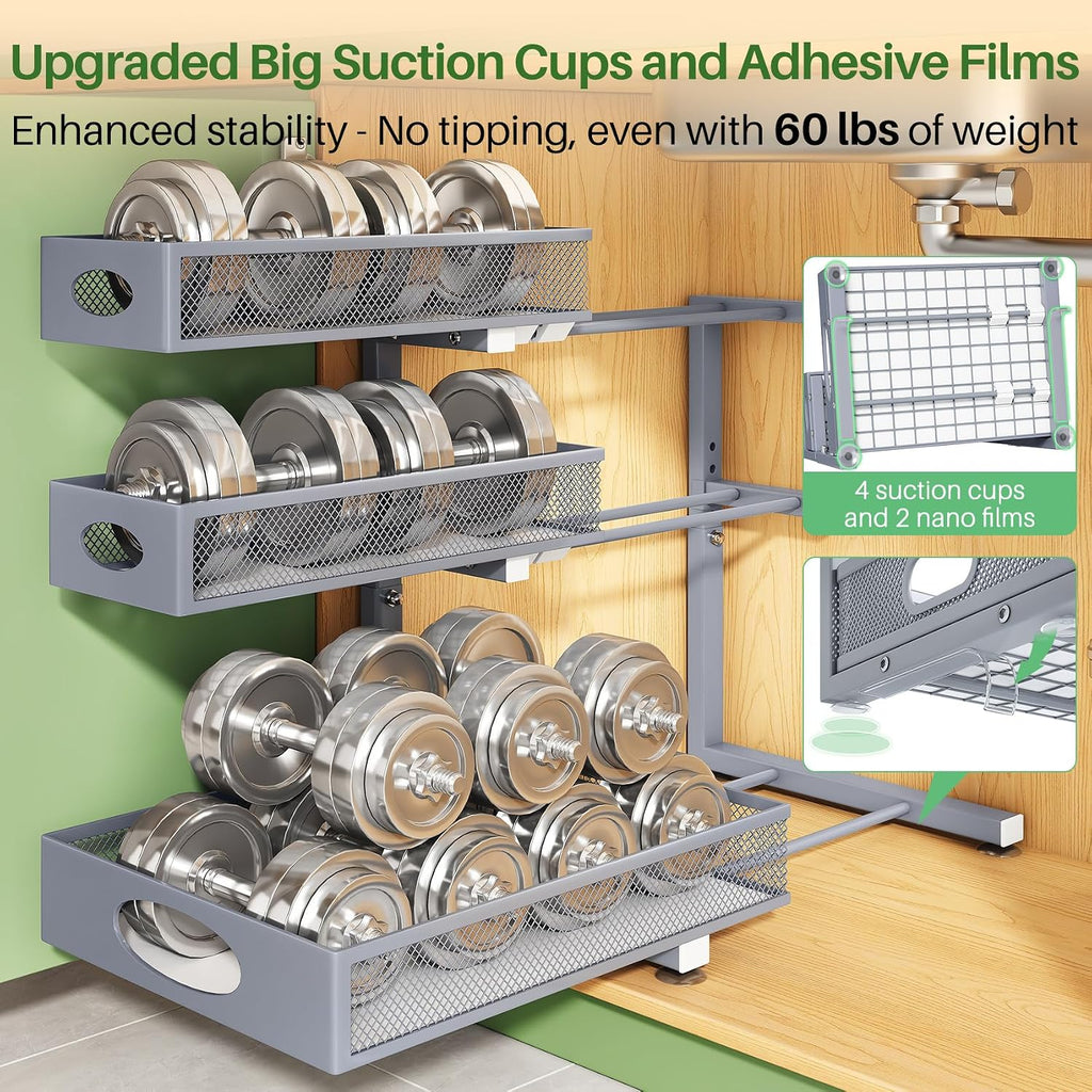 Kitstorack Under Sink Organizer 3-Tier Slide Out Drawer 1-Pack Grey