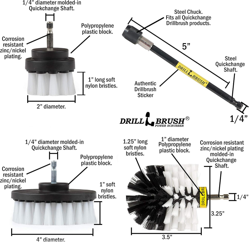 Drill Brush Car Washing and Detailing Power Brush Kit with Long-Reach