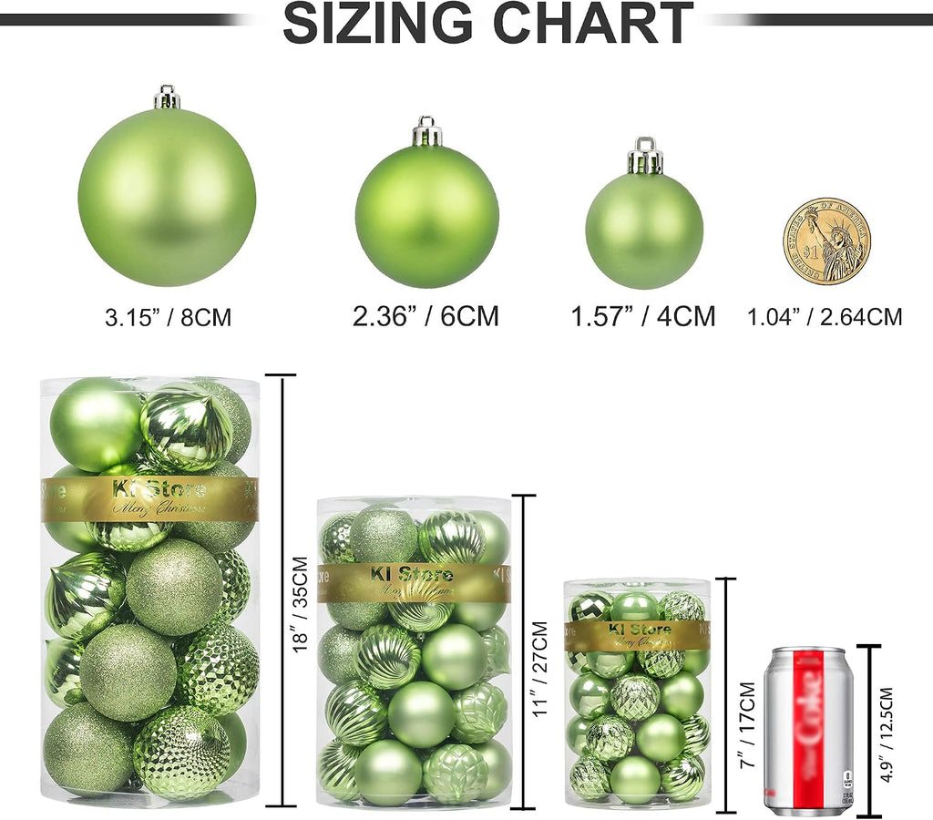 KI Store Light Green Christmas Balls 34pcs 2.36-Inch Christmas Tree Decoration Ornaments for Xmas Tree Holiday Wreath Garland Decor Ornaments Hooks Included