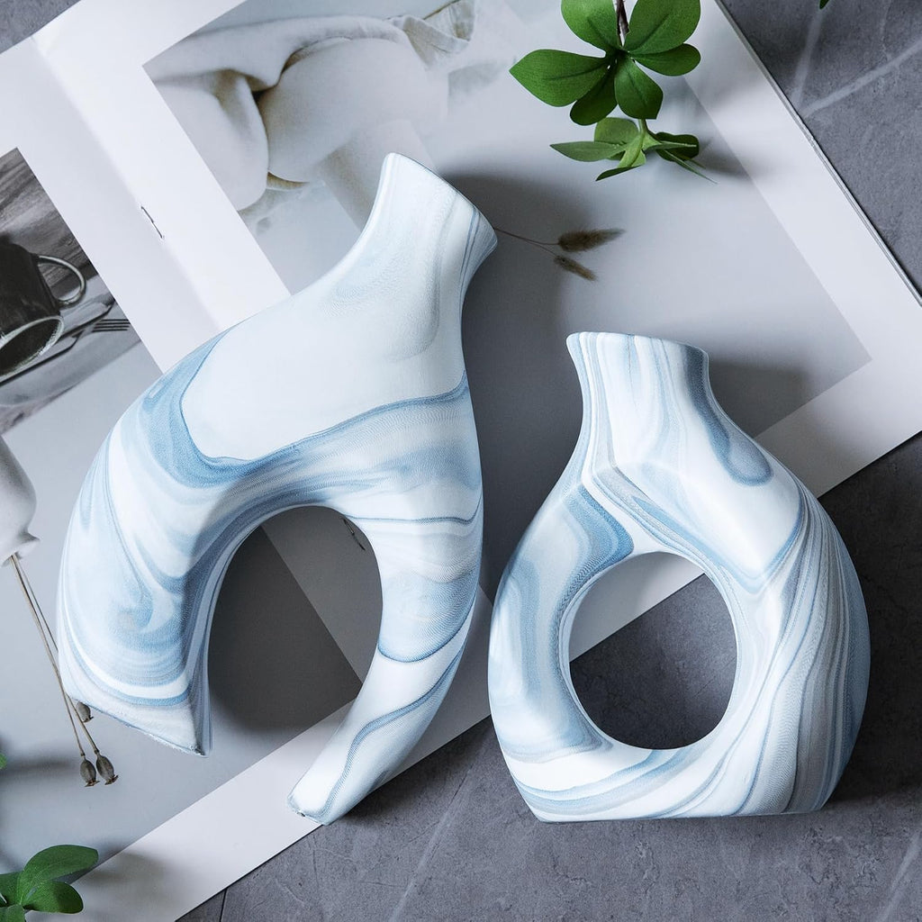 Blue Ceramic Snuggle Vases Set of 2 for Flowers