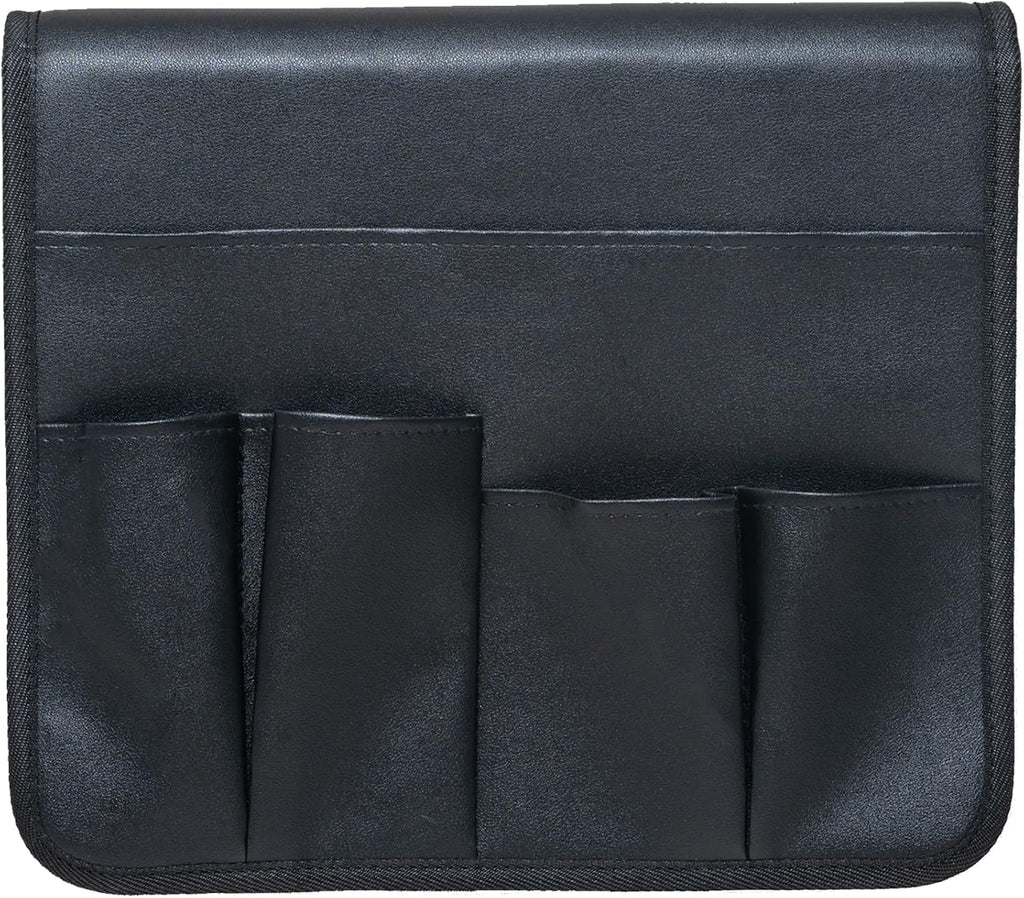 PU Leather Sofa Armrest Organizer, Armchair Magazine Holders, Waterproof Remote Holder for Recliner Couch with 1 Large Pocket, 4 Small Pockets for Magazine, Remote, Phone, Ipad, Books (Black)