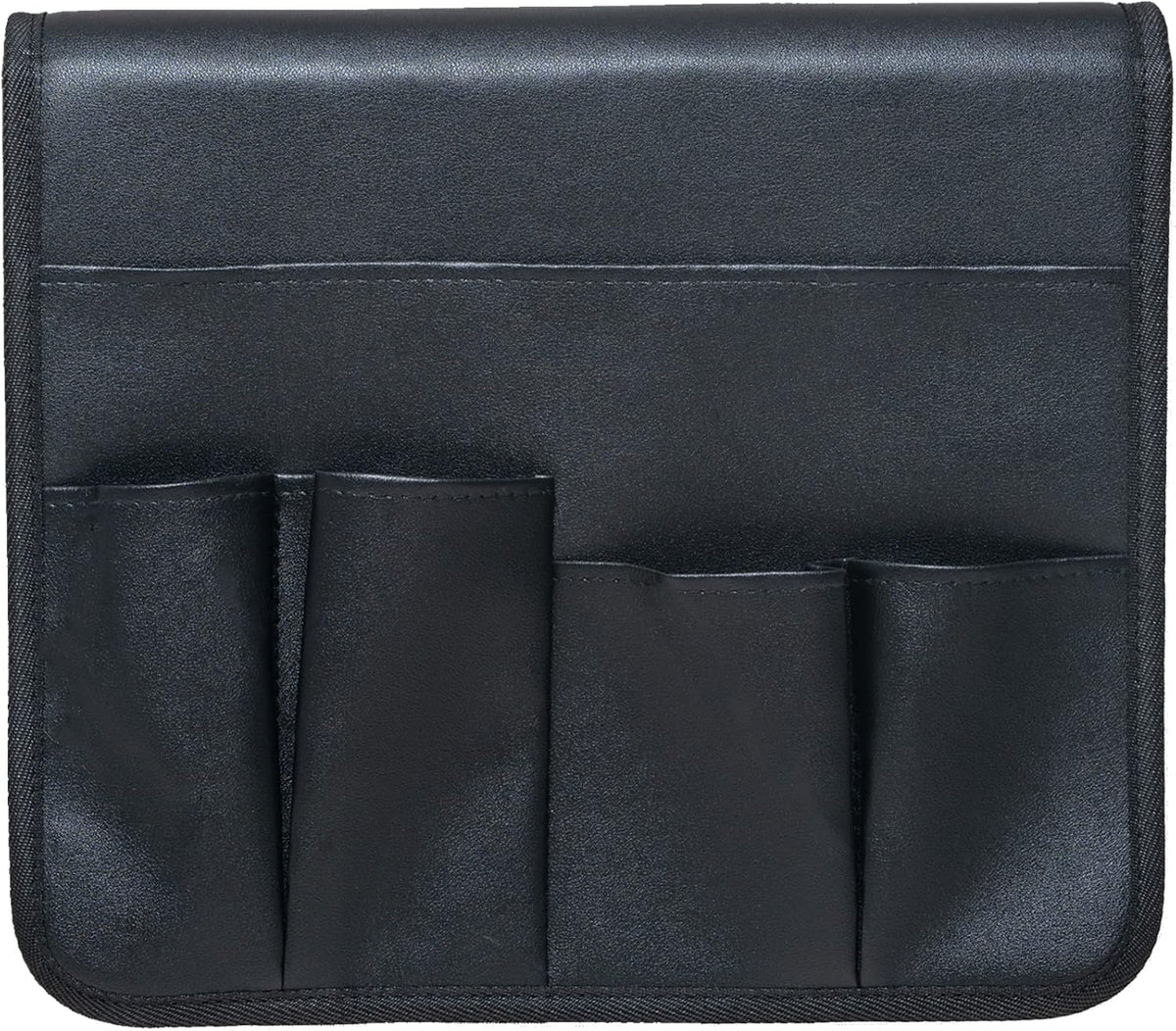 PU Leather Sofa Armrest Organizer, Armchair Magazine Holders, Waterproof Remote Holder for Recliner Couch with 1 Large Pocket, 4 Small Pockets for Magazine, Remote, Phone, Ipad, Books (Black)