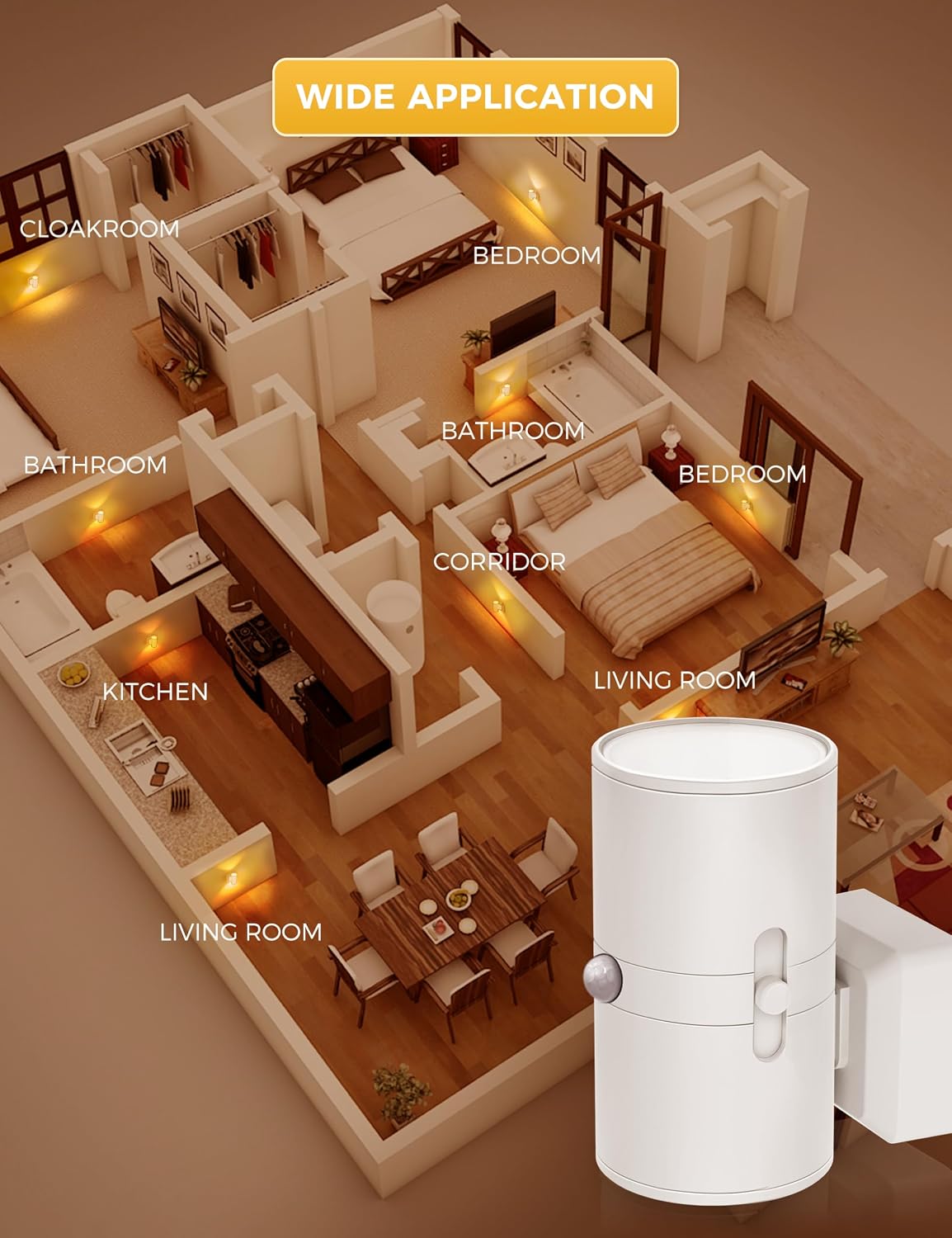 L LOHAS LED Motion Sensor Nightlight, Amber Night Light, Dimmable 0-100LM