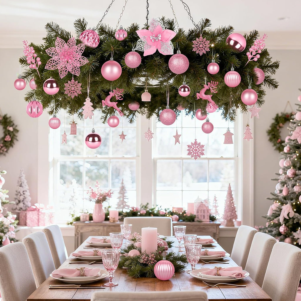 Ouddy Decor 105 Pcs Pink Christmas Tree Ball Ornaments Decorations Set