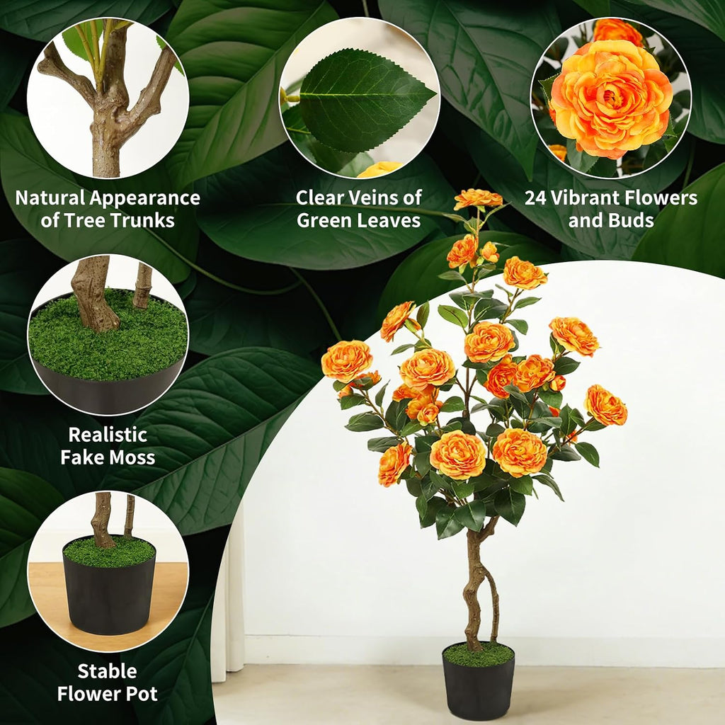 Artificial Camellia Tree 2 Pack, 42'' with 24 Blooming Flowers in Pot