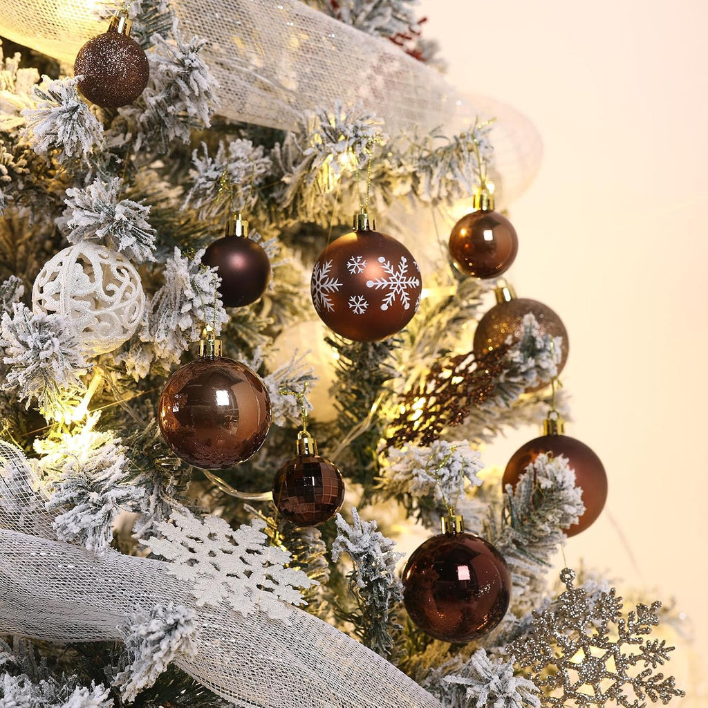 95Pcs Christmas Ball Ornaments Set,Neutral Christmas Tree Decoration Gift, Seasonal Decorative Hanging Ornament Set with Hand-held Gift Package for Xmas Tree (Coffee)