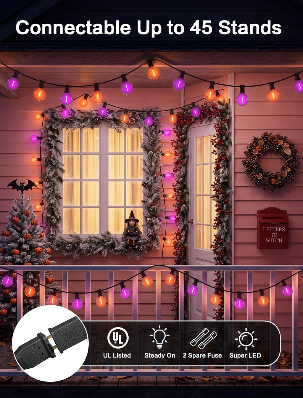 50FT G40 LED Outdoor Purple and Orange Halloween String Lights