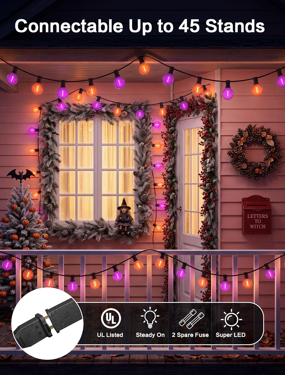 50FT G40 LED Outdoor Purple and Orange Halloween String Lights