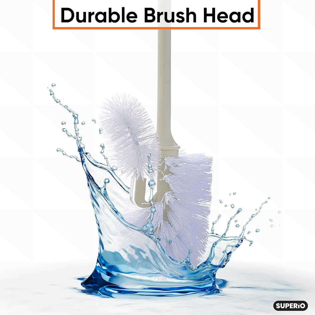 Superio Toilet Bowl Brush and Holder with Under Rim Cleaner for Bathroom, Toilet Brush and Caddy with Non Scratch Bristles and Under Rim Lip Brush, Beige (2 Pack)