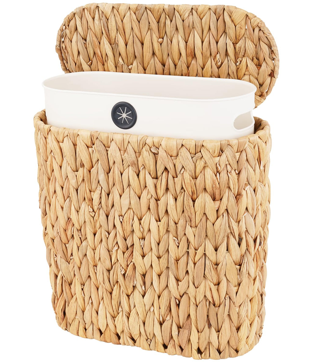3 Gallon Wicker Trash Can with Lid, Natural Water Hyacinth Waste Basket