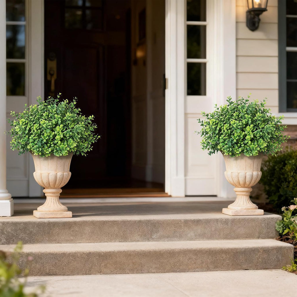 2 Sets of Artificial Boxwood Topiary Trees for Front Door Decoration(Green)