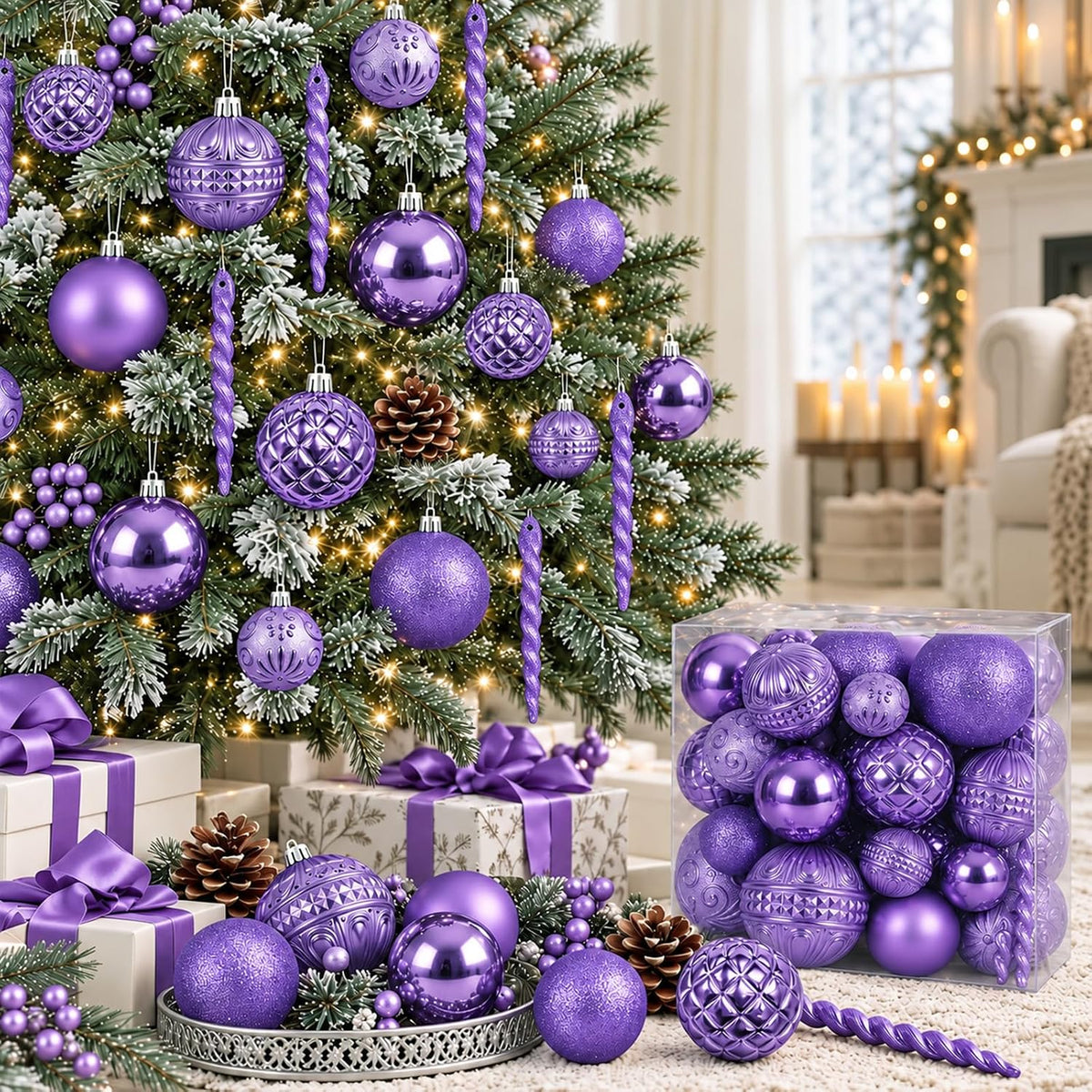 47pcs Purle Christmas Ornaments Set Christmas Tree Decorations
