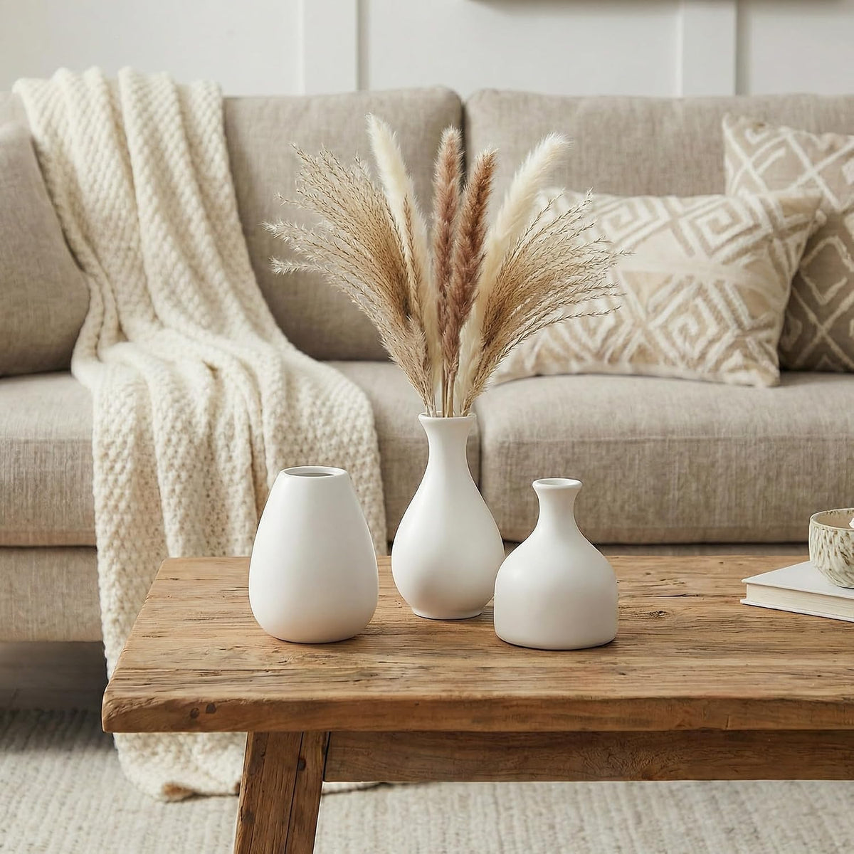 White Bud Vases, Small Ceramic Vase Set of 11, Mini Pottery Vases for Flowers, Minimalist Boho Small Pampas Grass Flower Vase for Farmhouse Home Decor, Wedding Centerpiece, Shelf and Table Decoration