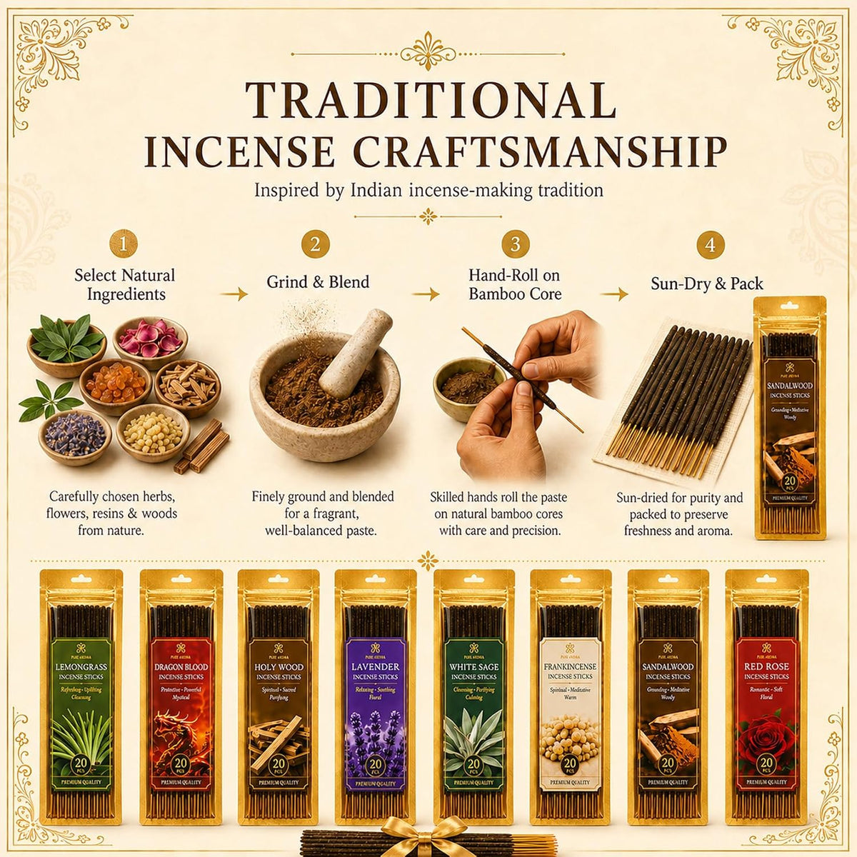 RAINFLOW Incense Sticks 160 Pack, 8 Scents Indian Incense Variety Pack