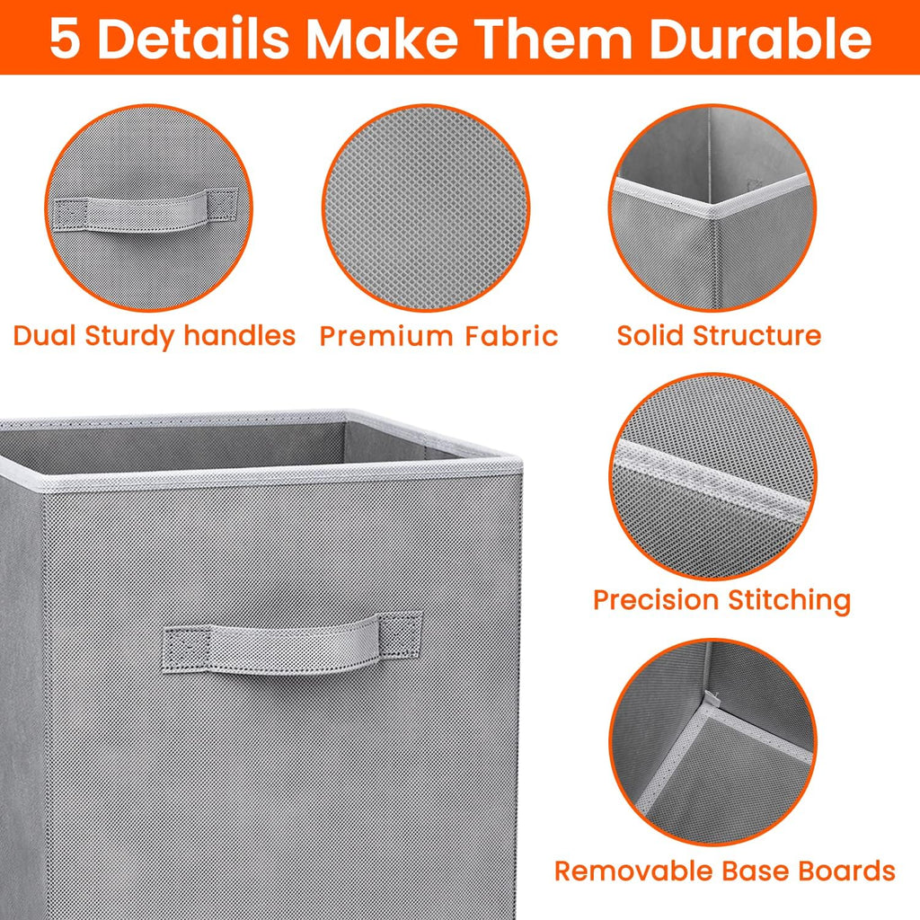 Criusia Storage Cubes - 11 Inch Heavy Duty Fabric Closet Bins for Shelves, Cube Organizer - 8 Pack Collapsible Decorative Storage Bins Baskets for Organizing Clothes Blankets Toys (Grey)