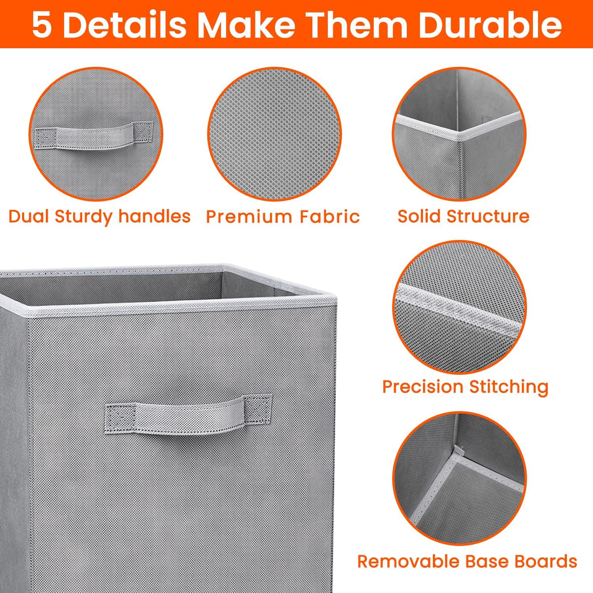 Criusia Storage Cubes - 11 Inch Heavy Duty Fabric Closet Bins for Shelves, Cube Organizer - 8 Pack Collapsible Decorative Storage Bins Baskets for Organizing Clothes Blankets Toys (Grey)