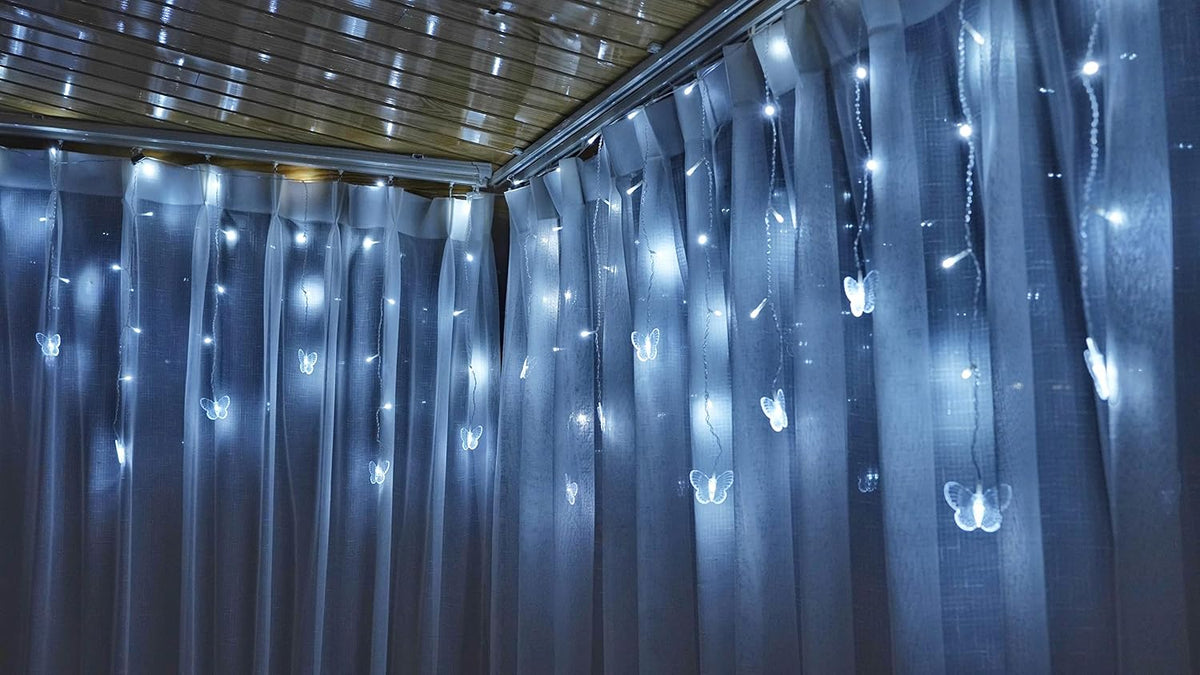 Butterfly Curtain Fairy Lights USB Plug in, 8 Modes 96 LED 11.5FT Firefly Window Twinkle Timer String Lights with Remote for Bedroom Patio Christmas Wedding Party Decoration (Pure White)
