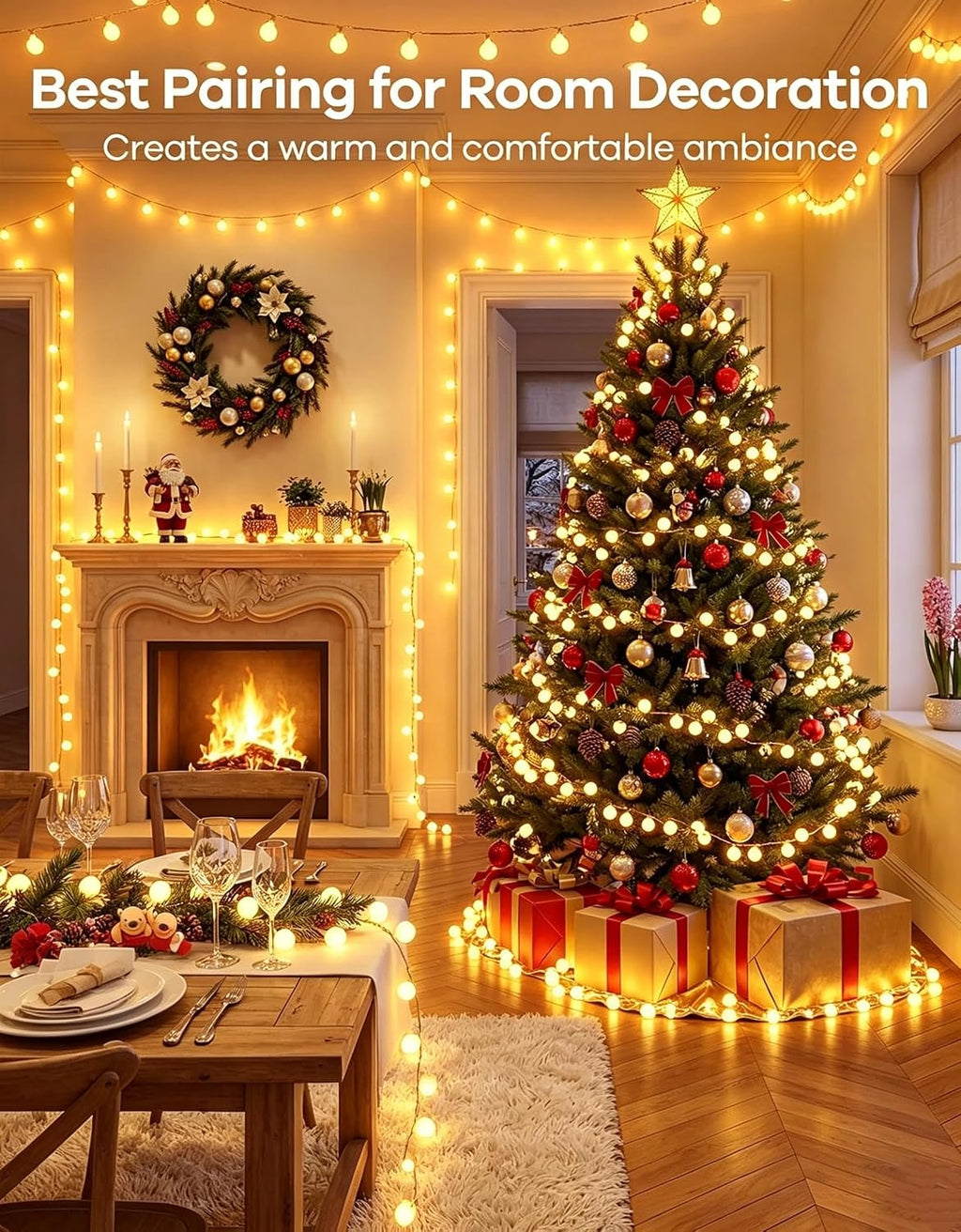 Battery Operated String Lights with Timer, 17FT 50 LED Globe Twinkle Christmas Lights, Waterproof Fairy Lights for Indoor Outdoor Bedroom Classroom Camping Christmas Decor, Warm White