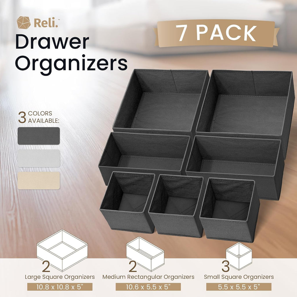 Reli. Drawer Organizers Clothes 7 Pack | Foldable Dresser Drawer Organizer