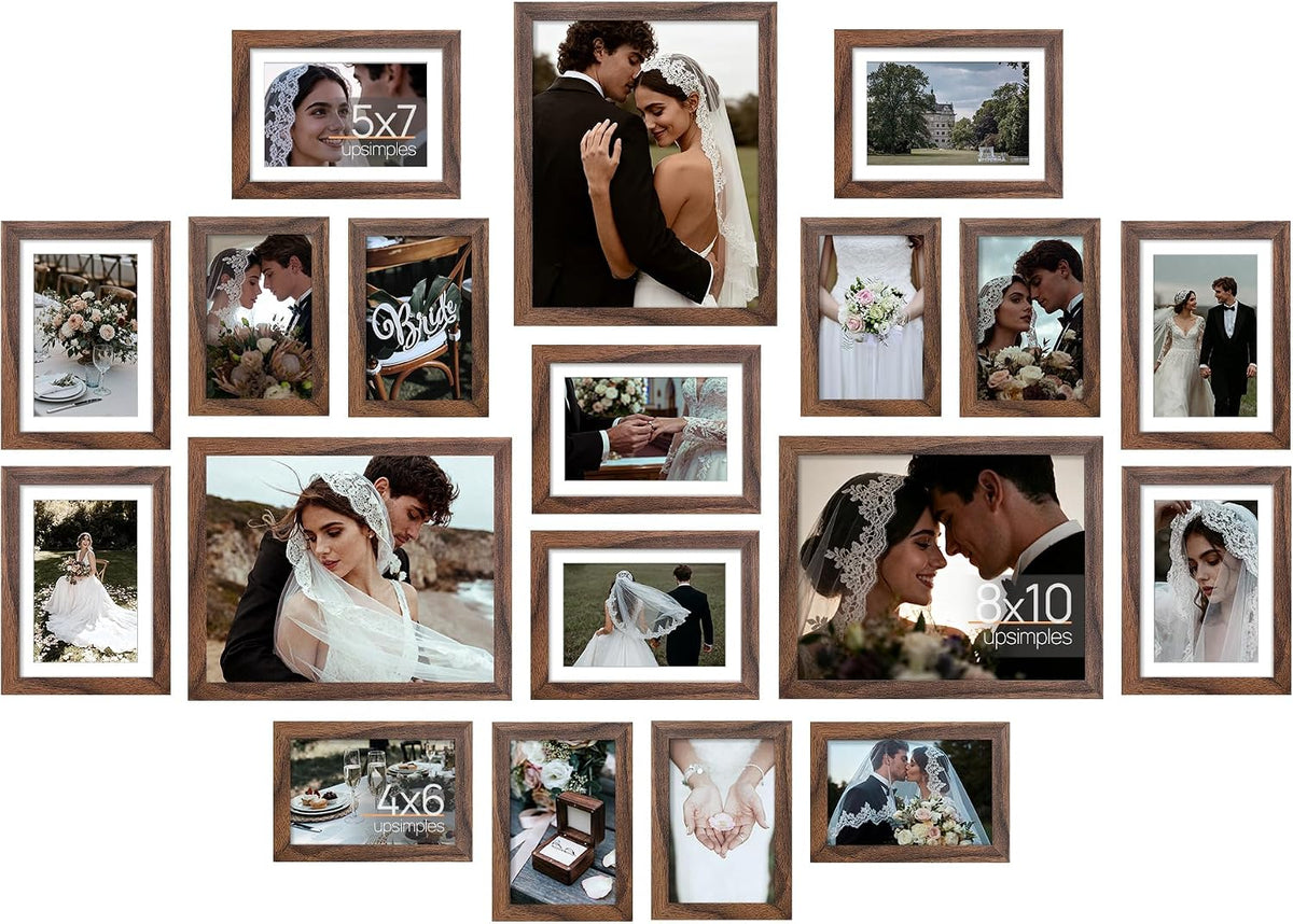 upsimples Picture Frames set of 19, Including 8x10, 5x7, 4x6 Brown Frame