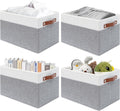 SNWDN 4 Pack Collapsible Fabric Storage Baskets with Handles (White/Grey 15''Lx10.2''Wx9''H)